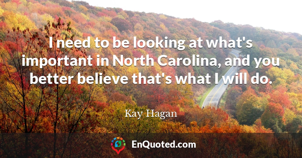 I need to be looking at what's important in North Carolina, and you better believe that's what I will do.