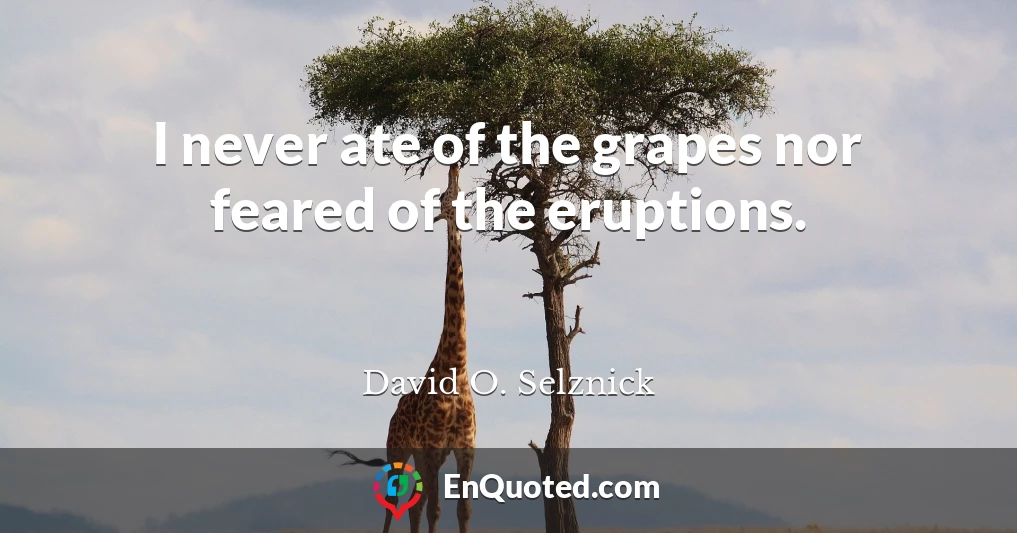 I never ate of the grapes nor feared of the eruptions.