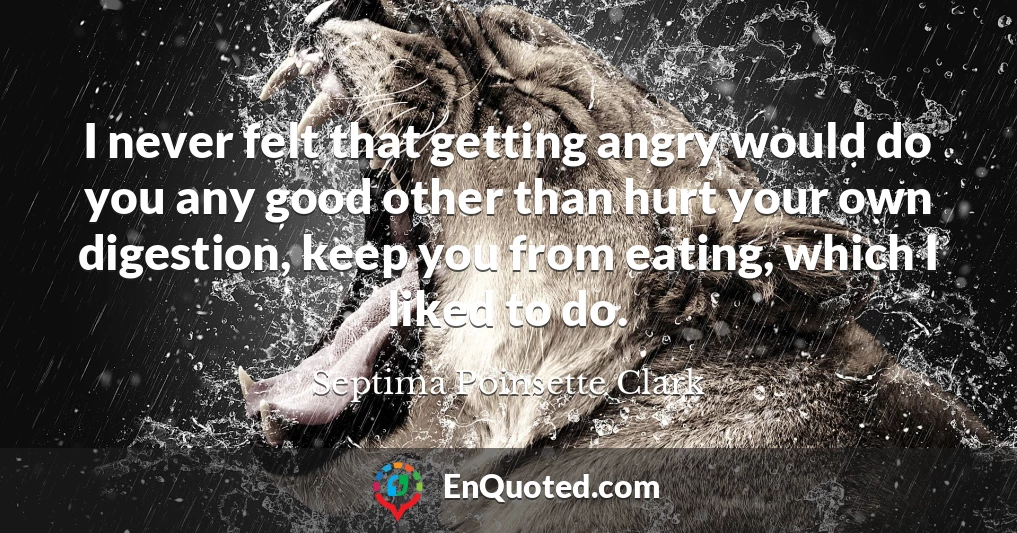 I never felt that getting angry would do you any good other than hurt your own digestion, keep you from eating, which I liked to do.