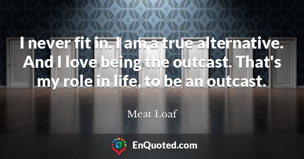 I never fit in. I am a true alternative. And I love being the outcast. That's my role in life, to be an outcast.