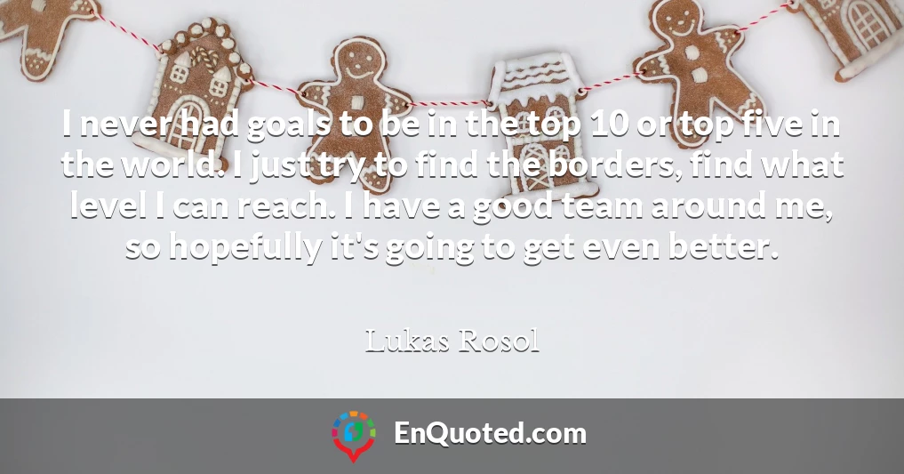 I never had goals to be in the top 10 or top five in the world. I just try to find the borders, find what level I can reach. I have a good team around me, so hopefully it's going to get even better.