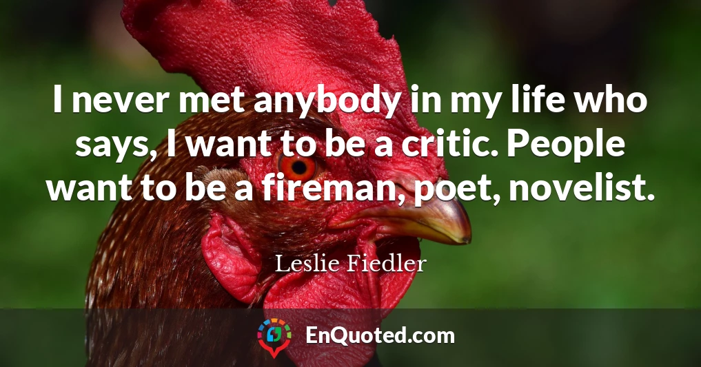 I never met anybody in my life who says, I want to be a critic. People want to be a fireman, poet, novelist.
