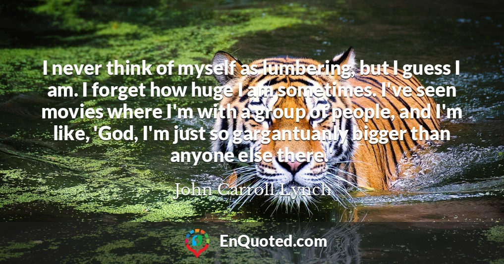 I never think of myself as lumbering, but I guess I am. I forget how huge I am sometimes. I've seen movies where I'm with a group of people, and I'm like, 'God, I'm just so gargantuanly bigger than anyone else there.'