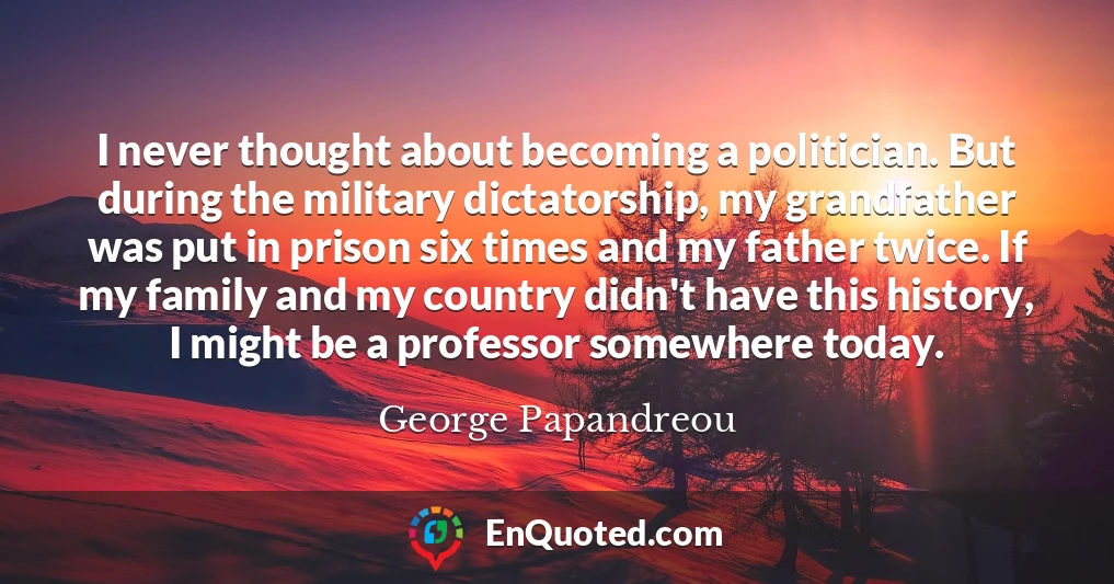 I never thought about becoming a politician. But during the military dictatorship, my grandfather was put in prison six times and my father twice. If my family and my country didn't have this history, I might be a professor somewhere today.