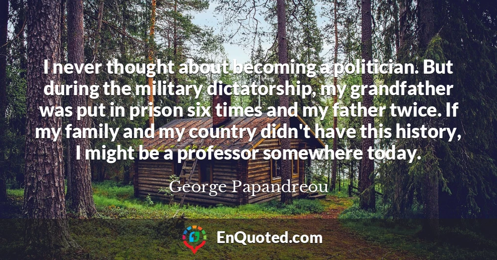 I never thought about becoming a politician. But during the military dictatorship, my grandfather was put in prison six times and my father twice. If my family and my country didn't have this history, I might be a professor somewhere today.