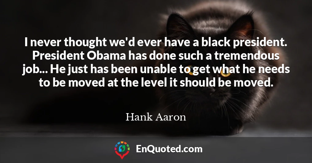 I never thought we'd ever have a black president. President Obama has done such a tremendous job... He just has been unable to get what he needs to be moved at the level it should be moved.