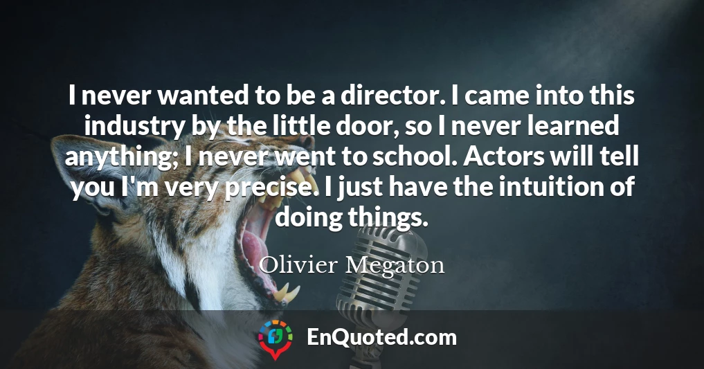 I never wanted to be a director. I came into this industry by the little door, so I never learned anything; I never went to school. Actors will tell you I'm very precise. I just have the intuition of doing things.