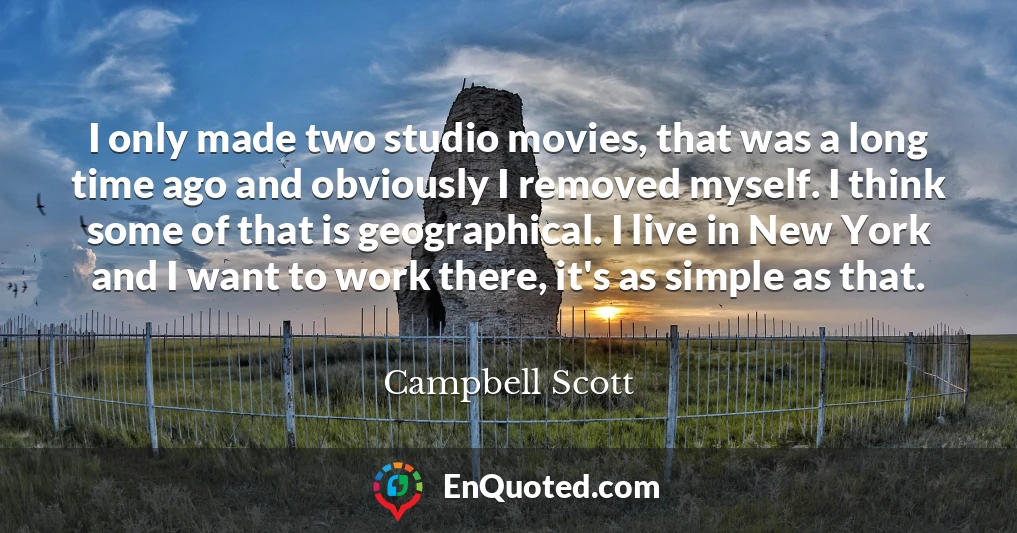 I only made two studio movies, that was a long time ago and obviously I removed myself. I think some of that is geographical. I live in New York and I want to work there, it's as simple as that.