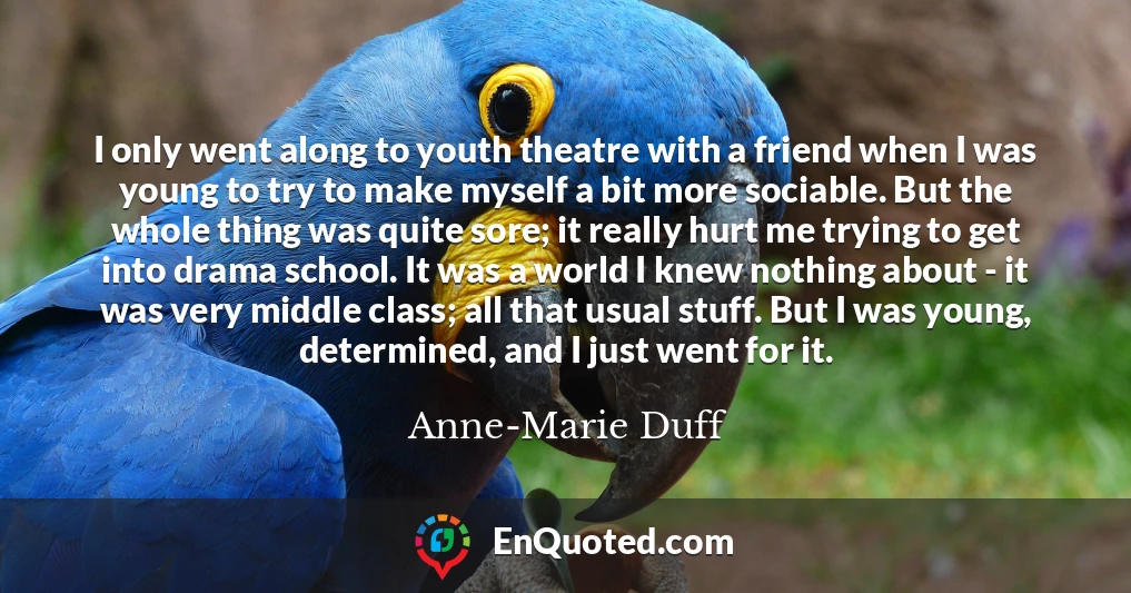 I only went along to youth theatre with a friend when I was young to try to make myself a bit more sociable. But the whole thing was quite sore; it really hurt me trying to get into drama school. It was a world I knew nothing about - it was very middle class; all that usual stuff. But I was young, determined, and I just went for it.