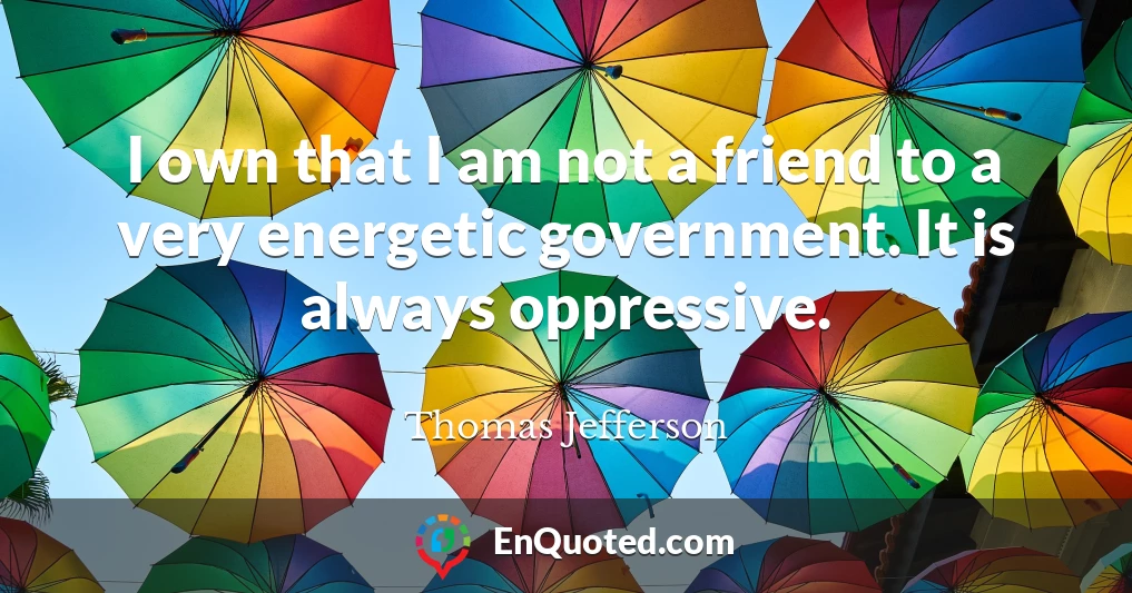 I own that I am not a friend to a very energetic government. It is always oppressive.