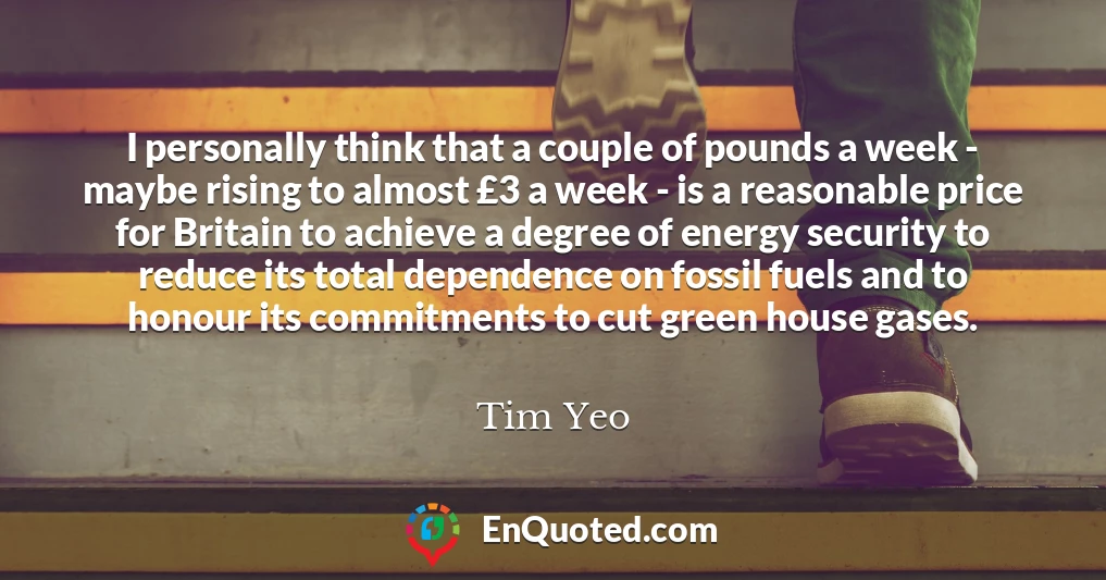 I personally think that a couple of pounds a week - maybe rising to almost £3 a week - is a reasonable price for Britain to achieve a degree of energy security to reduce its total dependence on fossil fuels and to honour its commitments to cut green house gases.