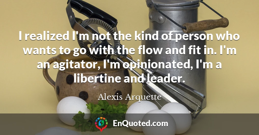 I realized I'm not the kind of person who wants to go with the flow and fit in. I'm an agitator, I'm opinionated, I'm a libertine and leader.
