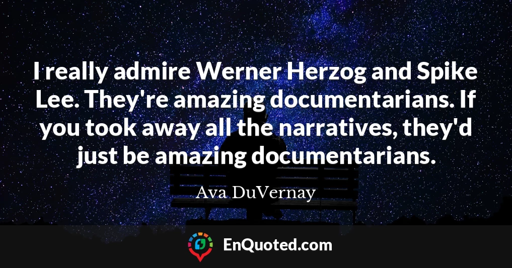 I really admire Werner Herzog and Spike Lee. They're amazing documentarians. If you took away all the narratives, they'd just be amazing documentarians.