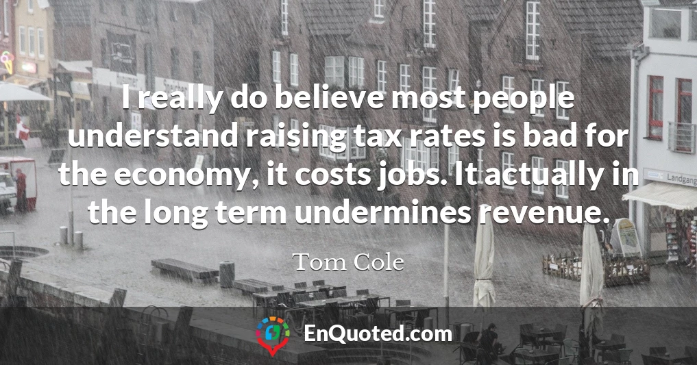 I really do believe most people understand raising tax rates is bad for the economy, it costs jobs. It actually in the long term undermines revenue.