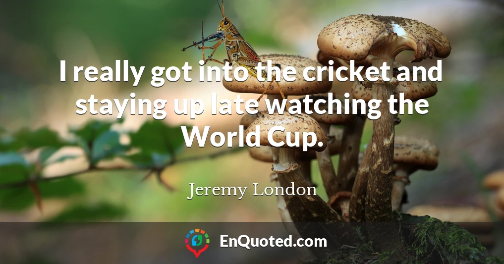 I really got into the cricket and staying up late watching the World Cup.