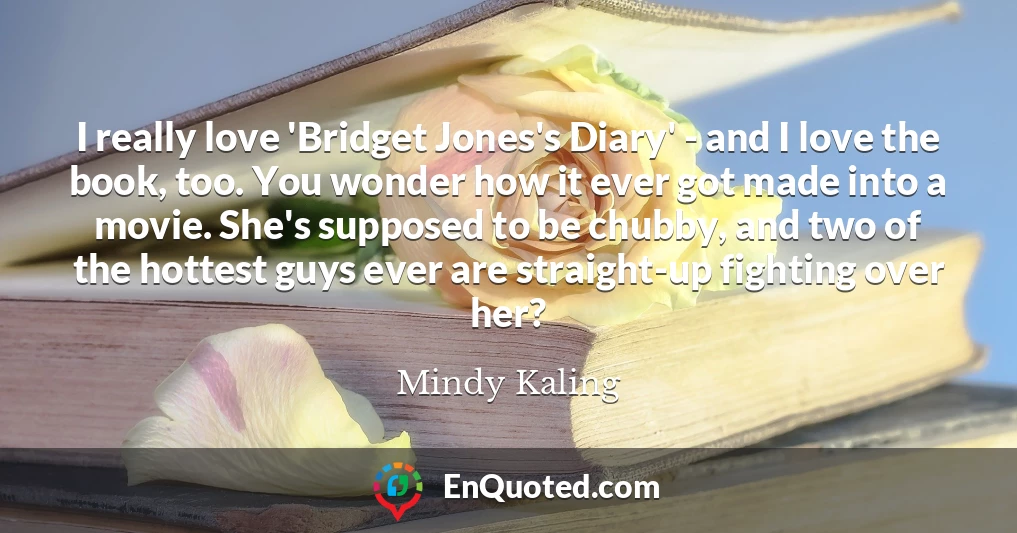 I really love 'Bridget Jones's Diary' - and I love the book, too. You wonder how it ever got made into a movie. She's supposed to be chubby, and two of the hottest guys ever are straight-up fighting over her?