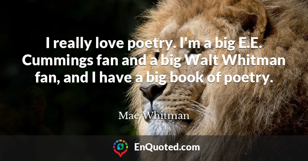 I really love poetry. I'm a big E.E. Cummings fan and a big Walt Whitman fan, and I have a big book of poetry.