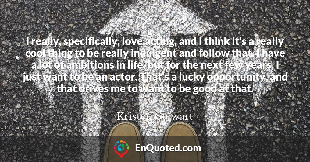 I really, specifically, love acting, and I think it's a really cool thing to be really indulgent and follow that. I have a lot of ambitions in life, but for the next few years, I just want to be an actor. That's a lucky opportunity, and that drives me to want to be good at that.