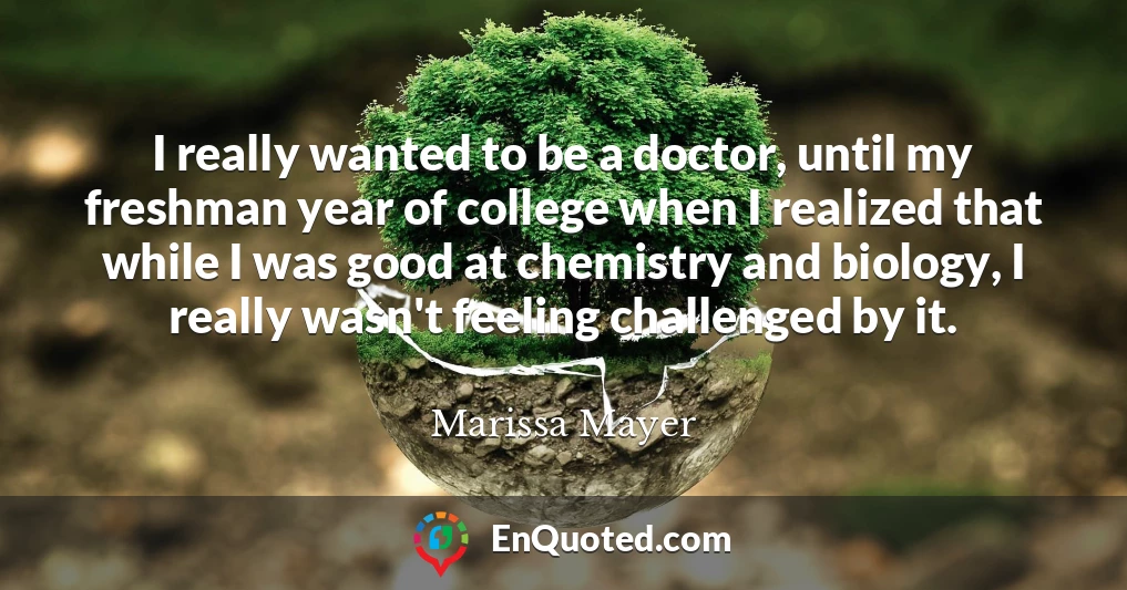 I really wanted to be a doctor, until my freshman year of college when I realized that while I was good at chemistry and biology, I really wasn't feeling challenged by it.