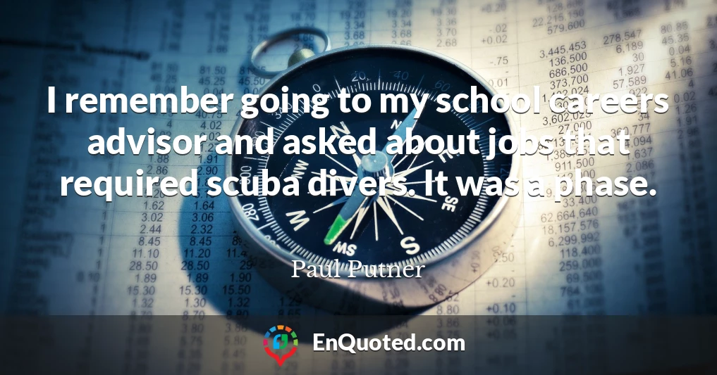 I remember going to my school careers advisor and asked about jobs that required scuba divers. It was a phase.