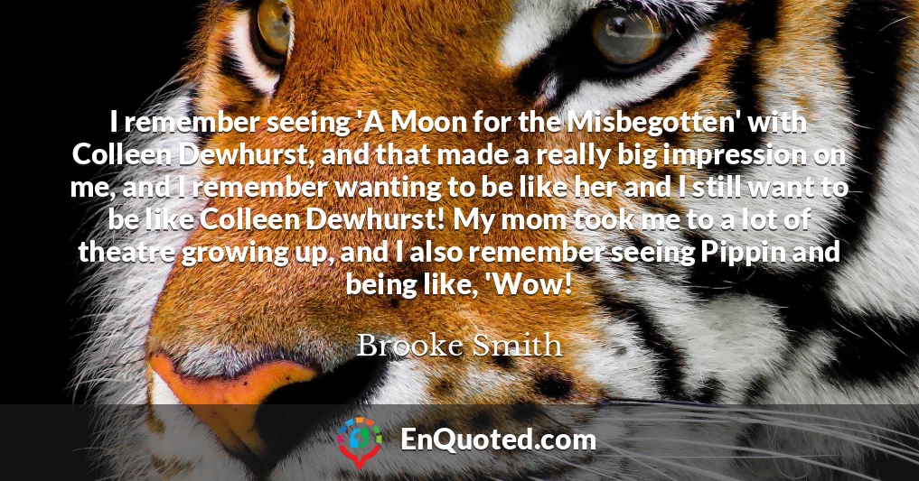 I remember seeing 'A Moon for the Misbegotten' with Colleen Dewhurst, and that made a really big impression on me, and I remember wanting to be like her and I still want to be like Colleen Dewhurst! My mom took me to a lot of theatre growing up, and I also remember seeing Pippin and being like, 'Wow!