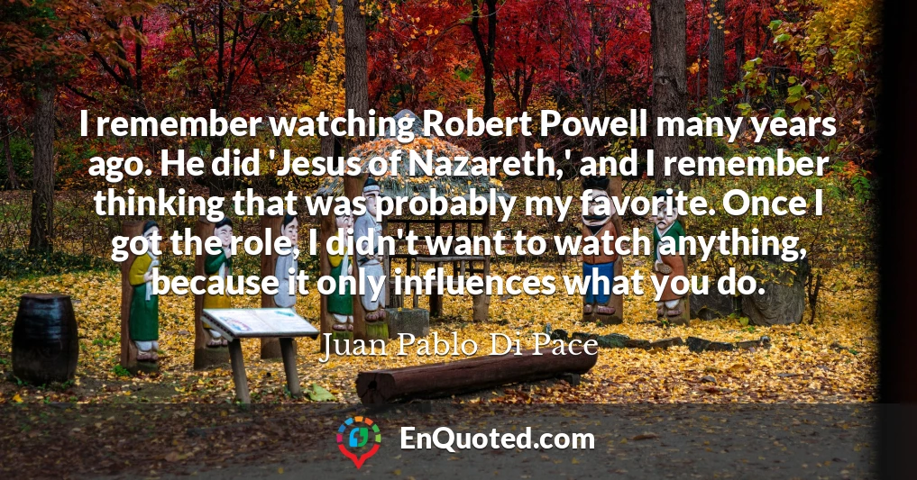 I remember watching Robert Powell many years ago. He did 'Jesus of Nazareth,' and I remember thinking that was probably my favorite. Once I got the role, I didn't want to watch anything, because it only influences what you do.