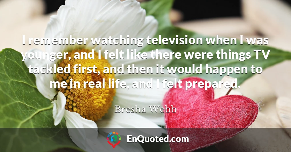 I remember watching television when I was younger, and I felt like there were things TV tackled first, and then it would happen to me in real life, and I felt prepared.