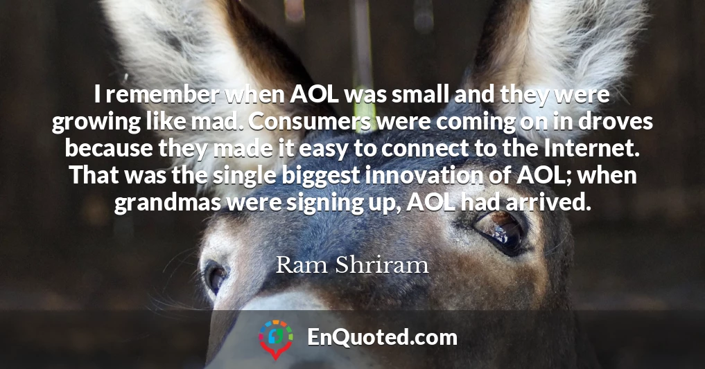 I remember when AOL was small and they were growing like mad. Consumers were coming on in droves because they made it easy to connect to the Internet. That was the single biggest innovation of AOL; when grandmas were signing up, AOL had arrived.