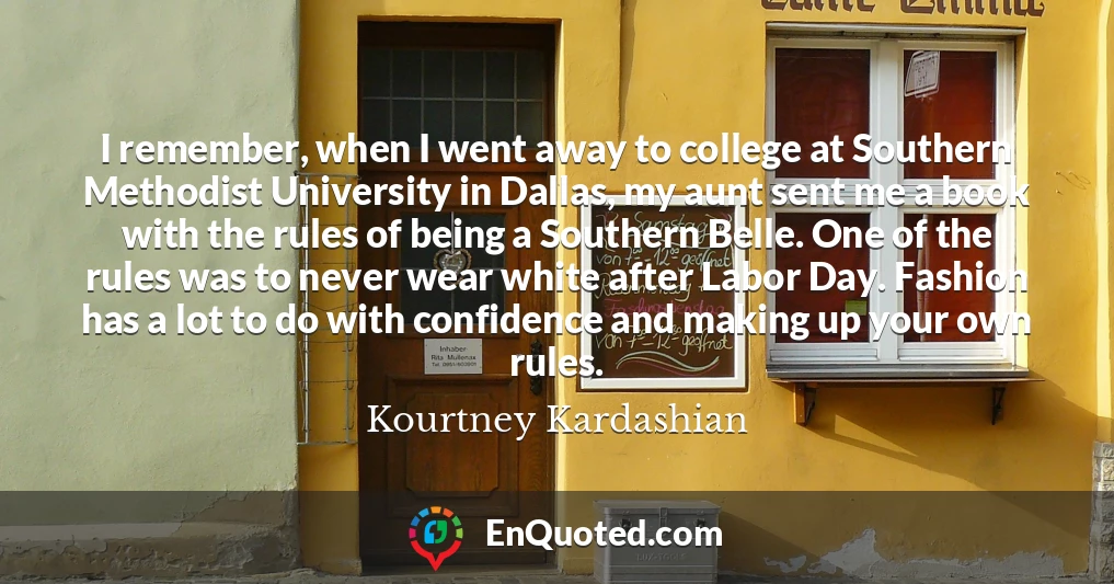 I remember, when I went away to college at Southern Methodist University in Dallas, my aunt sent me a book with the rules of being a Southern Belle. One of the rules was to never wear white after Labor Day. Fashion has a lot to do with confidence and making up your own rules.