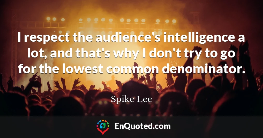 I respect the audience's intelligence a lot, and that's why I don't try to go for the lowest common denominator.