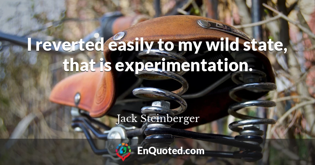 I reverted easily to my wild state, that is experimentation.