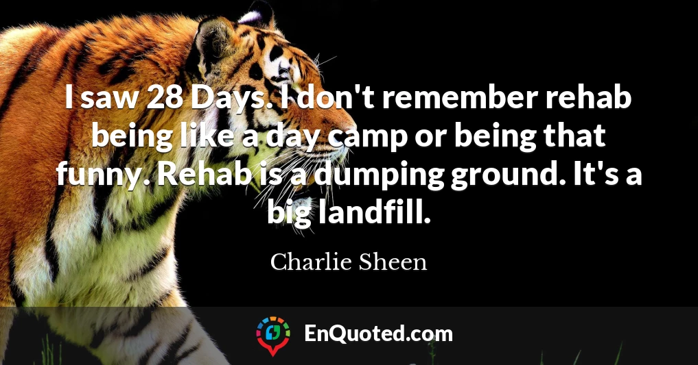 I saw 28 Days. I don't remember rehab being like a day camp or being that funny. Rehab is a dumping ground. It's a big landfill.