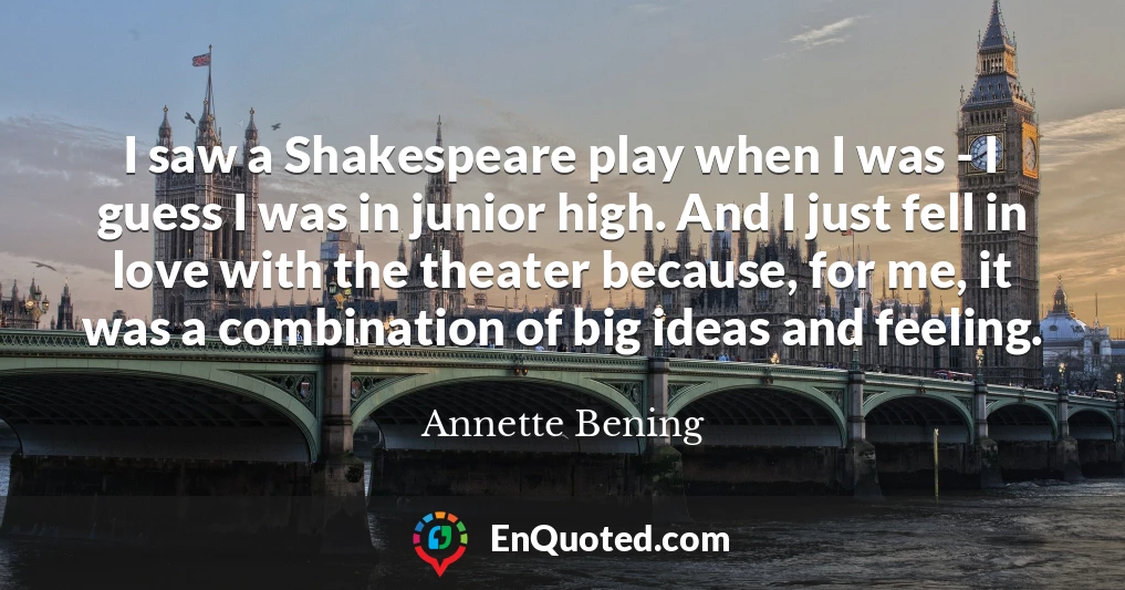 I saw a Shakespeare play when I was - I guess I was in junior high. And I just fell in love with the theater because, for me, it was a combination of big ideas and feeling.