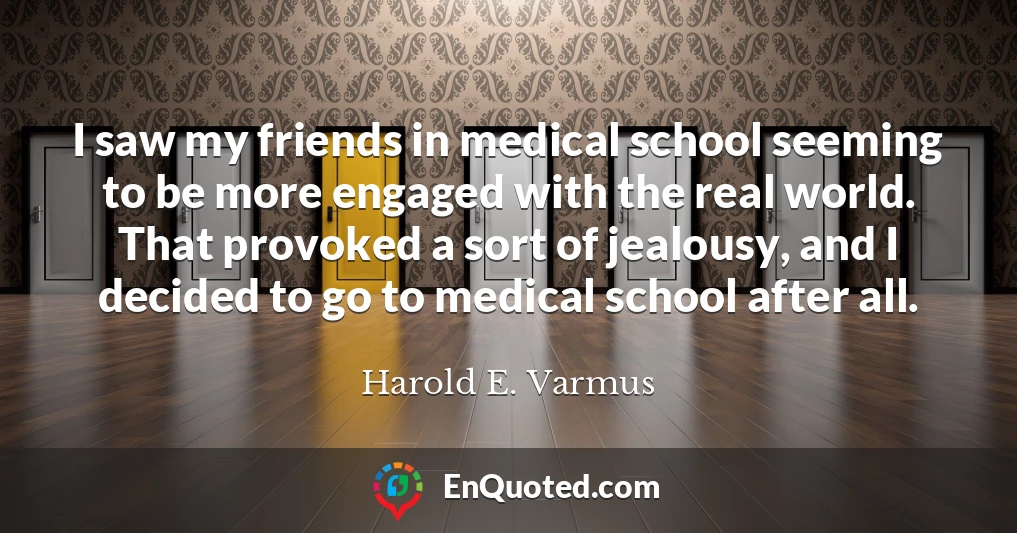 I saw my friends in medical school seeming to be more engaged with the real world. That provoked a sort of jealousy, and I decided to go to medical school after all.