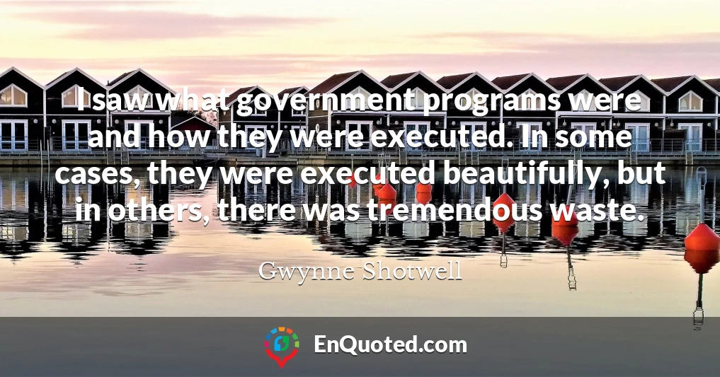 I saw what government programs were and how they were executed. In some cases, they were executed beautifully, but in others, there was tremendous waste.