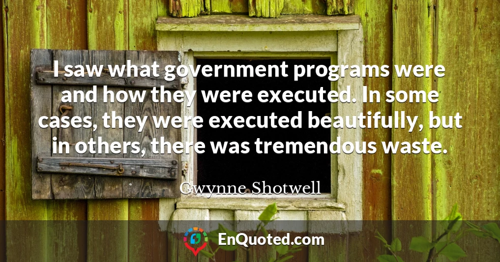 I saw what government programs were and how they were executed. In some cases, they were executed beautifully, but in others, there was tremendous waste.