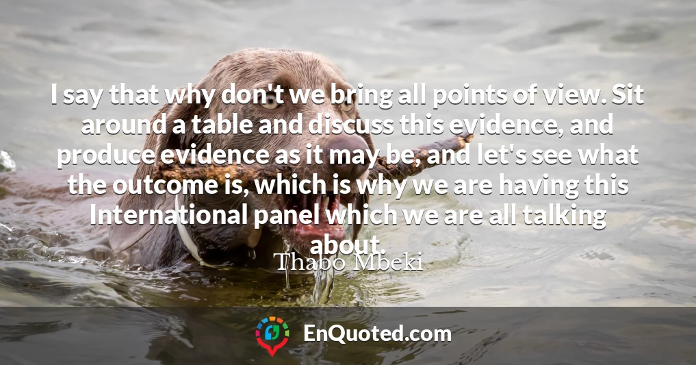 I say that why don't we bring all points of view. Sit around a table and discuss this evidence, and produce evidence as it may be, and let's see what the outcome is, which is why we are having this International panel which we are all talking about.