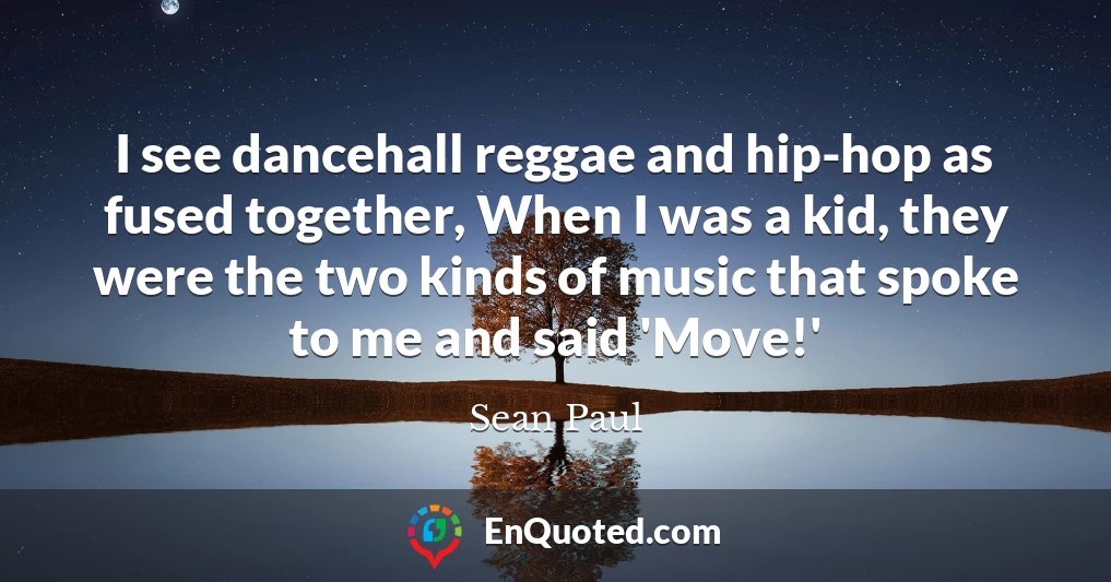 I see dancehall reggae and hip-hop as fused together, When I was a kid, they were the two kinds of music that spoke to me and said 'Move!'
