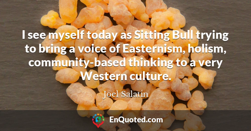 I see myself today as Sitting Bull trying to bring a voice of Easternism, holism, community-based thinking to a very Western culture.