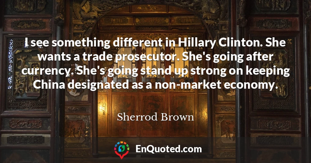 I see something different in Hillary Clinton. She wants a trade prosecutor. She's going after currency. She's going stand up strong on keeping China designated as a non-market economy.