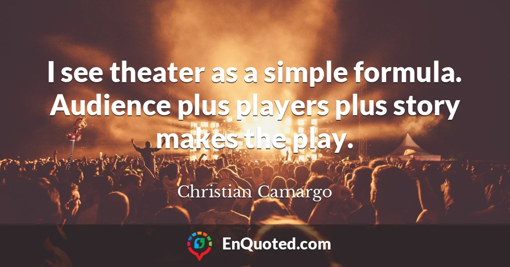 I see theater as a simple formula. Audience plus players plus story makes the play.