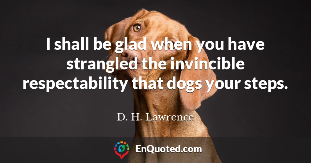I shall be glad when you have strangled the invincible respectability that dogs your steps.