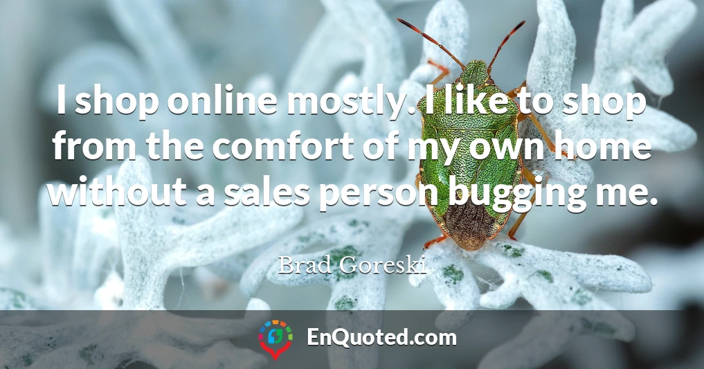 I shop online mostly. I like to shop from the comfort of my own home without a sales person bugging me.