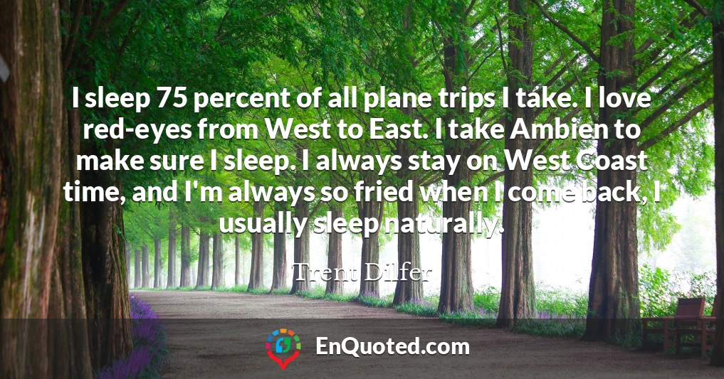 I sleep 75 percent of all plane trips I take. I love red-eyes from West to East. I take Ambien to make sure I sleep. I always stay on West Coast time, and I'm always so fried when I come back, I usually sleep naturally.