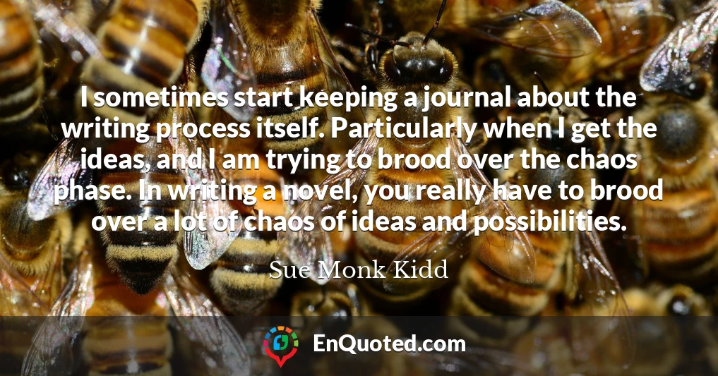 I sometimes start keeping a journal about the writing process itself. Particularly when I get the ideas, and I am trying to brood over the chaos phase. In writing a novel, you really have to brood over a lot of chaos of ideas and possibilities.
