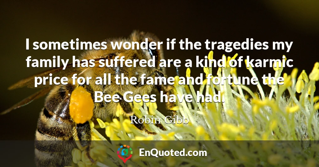 I sometimes wonder if the tragedies my family has suffered are a kind of karmic price for all the fame and fortune the Bee Gees have had.