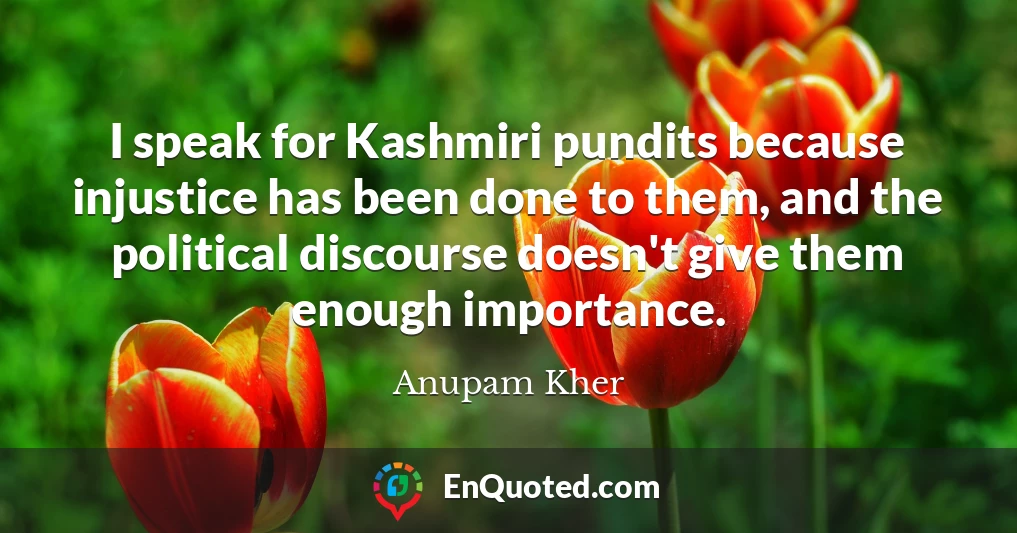 I speak for Kashmiri pundits because injustice has been done to them, and the political discourse doesn't give them enough importance.