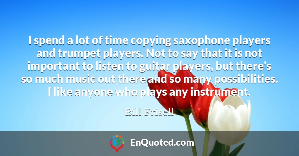 I spend a lot of time copying saxophone players and trumpet players. Not to say that it is not important to listen to guitar players, but there's so much music out there and so many possibilities. I like anyone who plays any instrument.