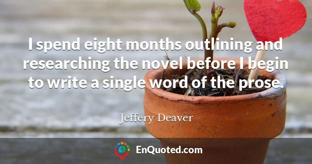 I spend eight months outlining and researching the novel before I begin to write a single word of the prose.