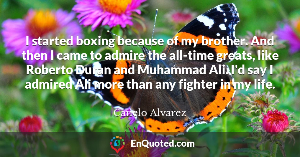 I started boxing because of my brother. And then I came to admire the all-time greats, like Roberto Duran and Muhammad Ali. I'd say I admired Ali more than any fighter in my life.